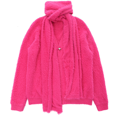 开领宽松显瘦廓形蝙蝠袖仿貂绒靓