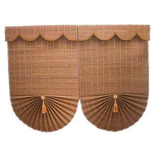 中式竹帘卷帘隔断遮阳窗帘卷拉扇形帘办公茶室酒店升降饭店半圆帘