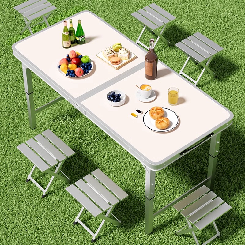 折叠桌户外夜市摆摊铝合金地推小桌子便携式升降工地开工吃饭桌椅