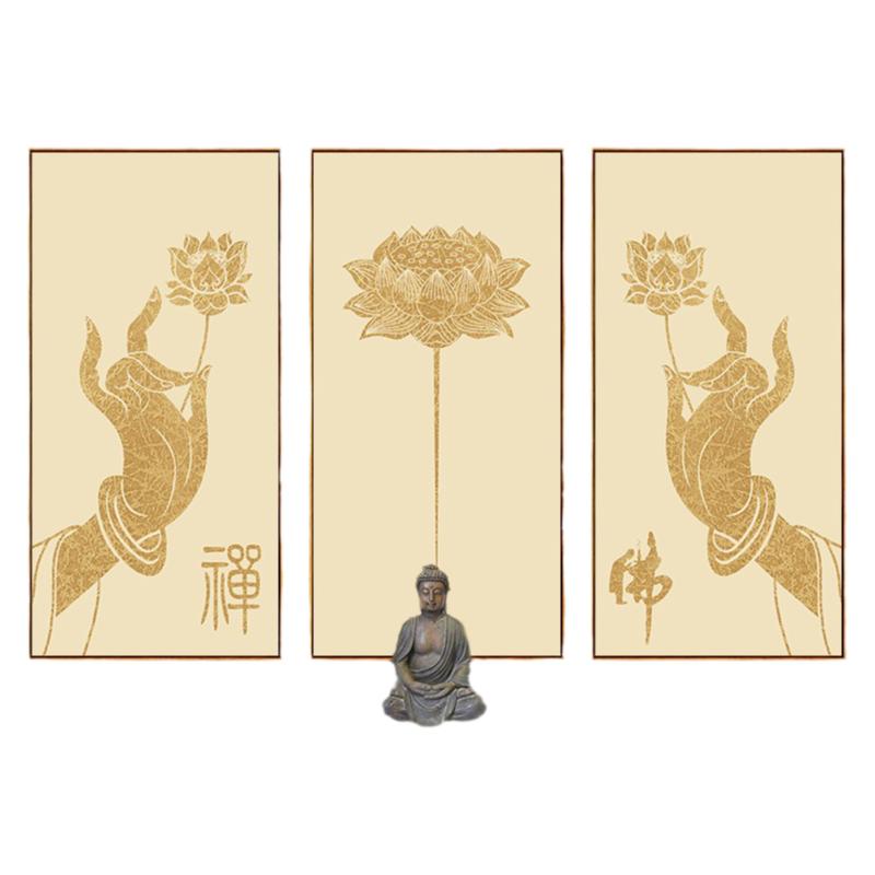 心经挂画禅意佛手观音莲花佛堂背景墙装饰画玄幻养生馆壁画字画佛