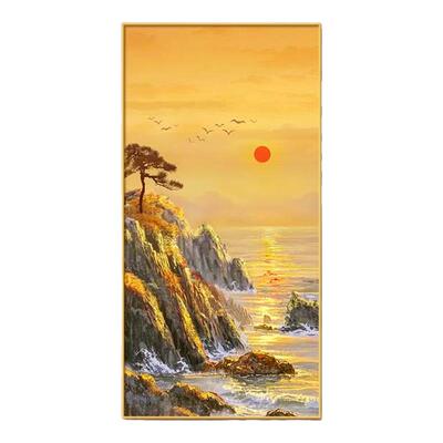 旭日东升客厅挂画2025新款入户玄关竖版装饰画酒店走廊过道山水画
