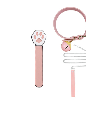 夜锁心笼*puppy粉铃铛项圈带牵引choker男女皮质项圈小猫皮拍套装