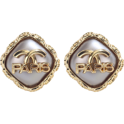 复古小香风菱形字母耳钉气质名媛