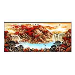 鸿运当头山水画客厅风景挂画办公室国画背有靠山图背景墙装饰画