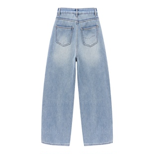 百家好复古高腰加绒保暖阔腿牛仔长裤女冬季新款遮肉显瘦拖地裤子