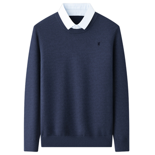 【保罗奥莱】羊毛衫男假两件针织衫秋冬装商务通勤加厚衬衫领毛衣