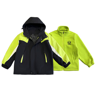 男童夹棉冲锋衣外套2026新款大童加绒加厚初中生三合一可拆卸秋冬