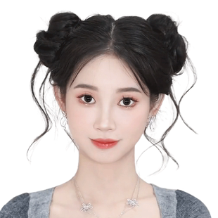 龙须双丸子头假发仿真发蓬松懒人发包可爱少女长须花苞头盘发发圈