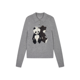 UOOYAA/乌丫2026冬季新款「Petty Teddy」钉珠刺绣polo毛衫