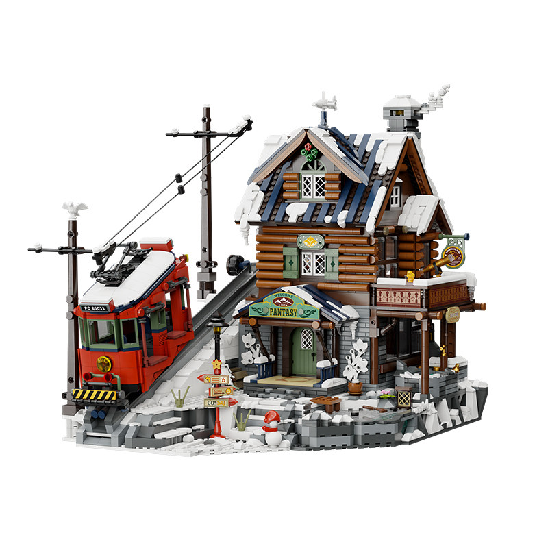 【拼奇积木】山顶旅馆玩具街景建筑模型拼插积木摆件