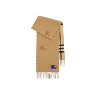 【新款】BURBERRY 双面两用马术骑士徽标拼格纹羊绒围巾 81163091