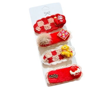 新年马年毛绒发夹红色喜庆侧边夹可爱卡通碎发刘海夹发卡发饰头饰