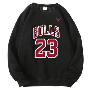 公牛23号加绒圆领卫衣男款美式篮球运动训练服上衣秋季情侣装衣服