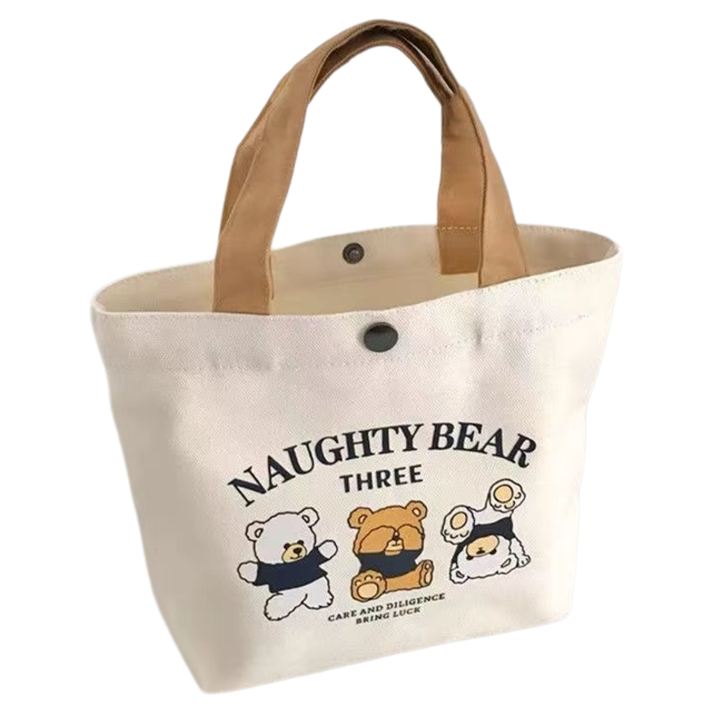 新款小熊帆布包便携上班小号手拎便当包手提包帆布袋礼品袋单肩包
