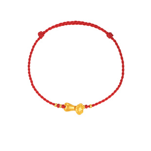 明牌珠宝古法黄金心安如意手链 足金红绳抽拉女款小手饰AFK0403