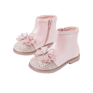 富罗迷儿童靴子女童短靴冬季新款防滑走秀女孩软底洋气雪地公主靴