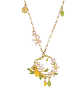 柠檬白色花朵花环项链