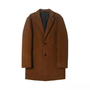 HX狐轩男装中长款毛呢大衣纯色韩版秋冬新品时尚休闲绅士羊毛外套