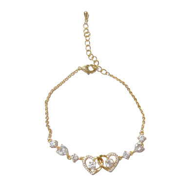 轻奢锆石双爱心可调手链超闪