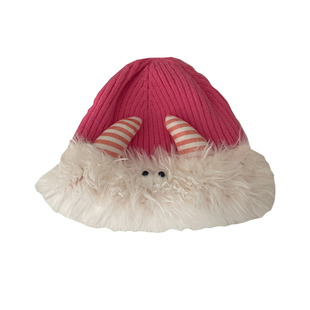 可爱搞怪毛绒针织帽子女2025新款冬季保暖护耳毛线帽护耳显脸小白