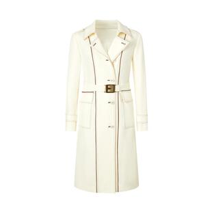 MOISSAC摩萨克法式长款廓形气质米色长款腰带风衣大衣外套女