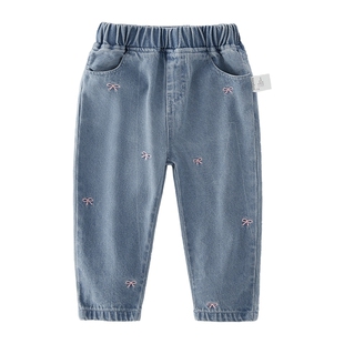 女童春装2026新款牛仔裤女宝时髦老爹裤小童甜美长裤夏儿童裤子女