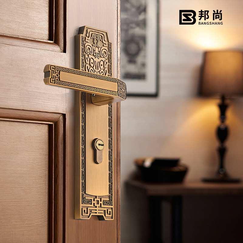 意大利邦尚门锁新中式室内卧室房门锁卫生间静音实木把手仿古锁具