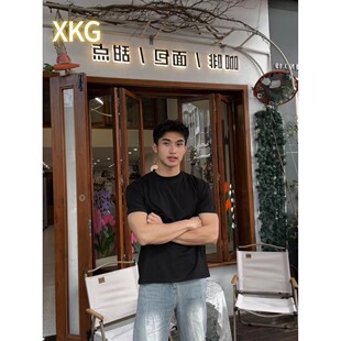 XKG高品质男士正肩T恤收袖口短袖小领口纯色美式凉感微弹力口粮t