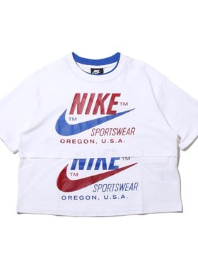 nike耐克夏季女印花双钩logo短袖
