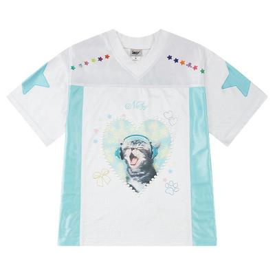 小尼力多巴胺猫咪拼接V领短袖t恤