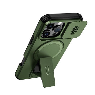 新款磁吸带支架适用苹果16Promax手机壳镜头滑盖iPhone17全包防摔12mini隐形支点13摄像头遮挡14可磁吸15套pm