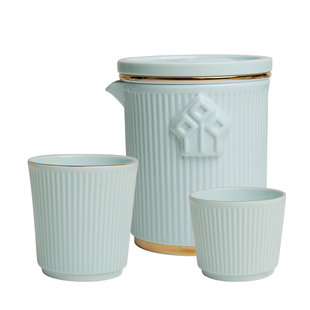 华光国瓷 旅行茶具 盖杯茶杯 商务办公送礼茶具茶杯套装 淄博口杯