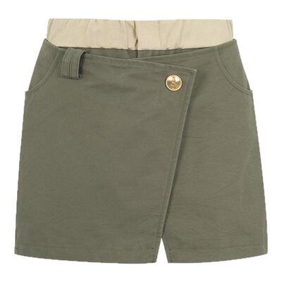 Three Quarters 女士军绿色假两件撞色工装裙裤银泰百货 301355