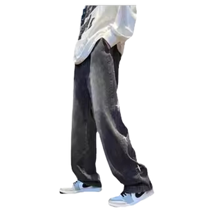 特大码300斤美式复古直筒牛仔裤男女夏季hiphop痞帅休闲阔腿裤子2