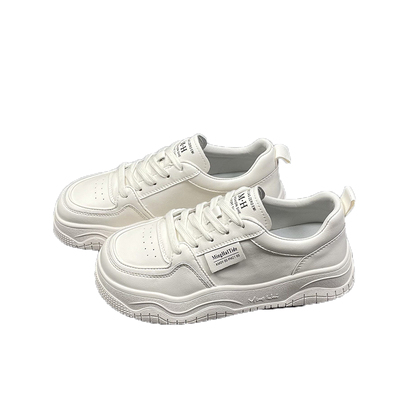 真皮小白鞋女2024春新款圆头厚底