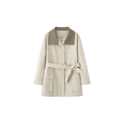 米色中长款风衣外套翻领夹克大衣