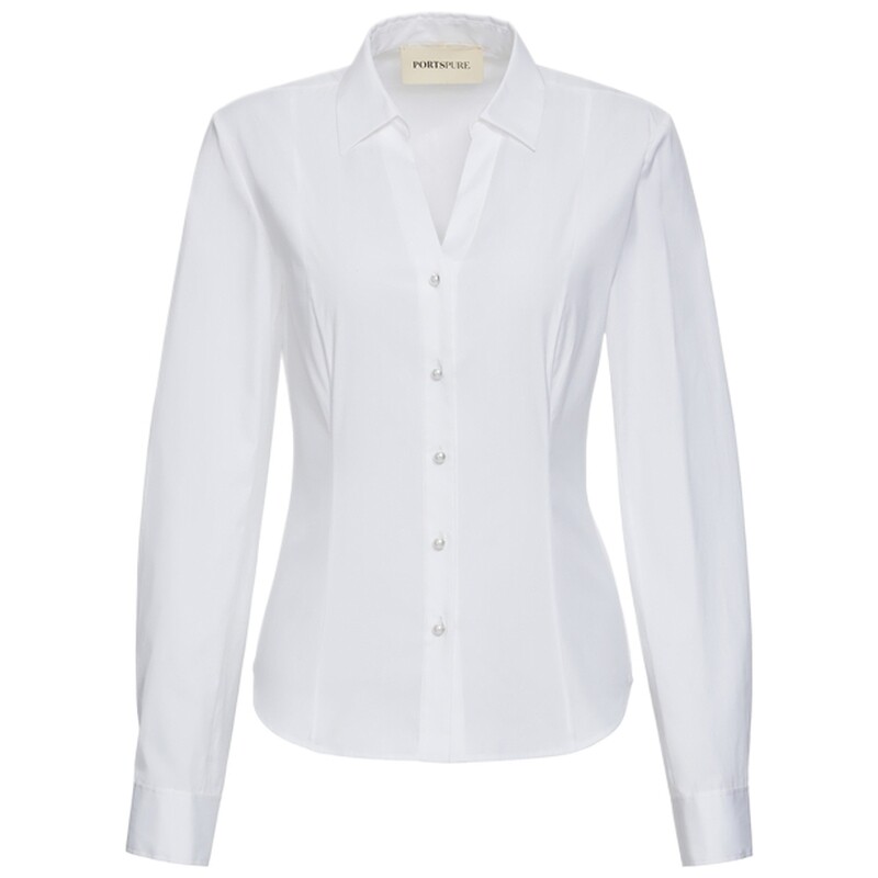 宝姿PORTSPURE女装翻领收腰白衬衫优雅通勤气质女