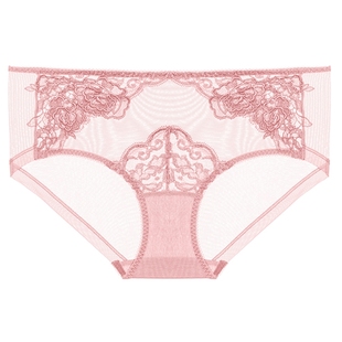 BeChic性感薄透网纱弹力约会穿搭中腰平角内裤傲然之花BC23AA1