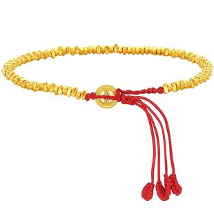 潮宏基好事发生聚财足金手链黄金手绳古法碎碎金红绳铜钱祥瑞计价