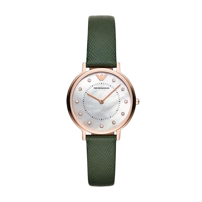 【顺丰速达】阿玛尼手表女 绿色皮带时尚镶钻石英表官方AR11150