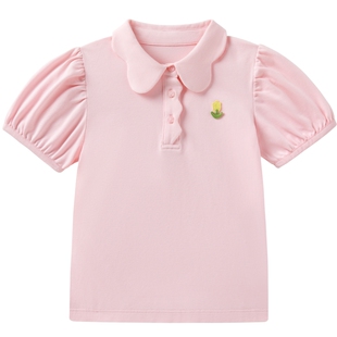全棉时代女幼童针织抗菌Polo衫夏季短袖上衣女孩纯棉舒适3-9岁