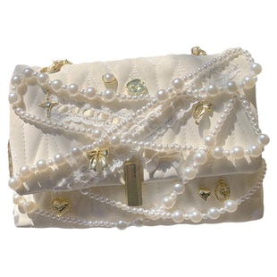 pinkyo原创珍珠蝴蝶结丝带链条手提方包甜美优雅公主风单肩斜跨包