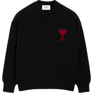 [保税仓] AMI情侣款2025新款冬季纯羊毛圆领针织衫爱心保暖毛衣男