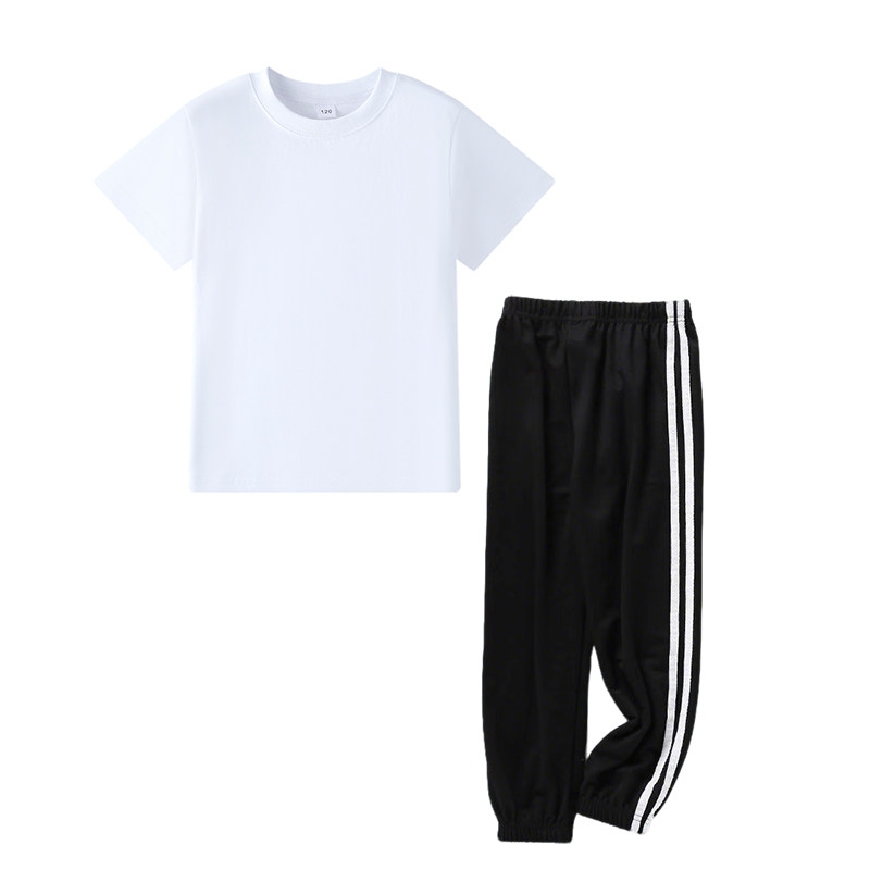 儿童白上衣黑裤子套装运动会服装