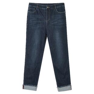 奥莱专柜品牌撤柜正品 LD冬装新款 翻边设计长裤时尚加绒牛仔裤女