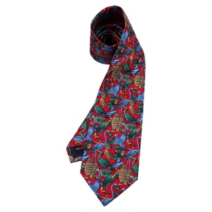 法国巴黎真丝印花桑蚕丝领带9.5CM男士时髦复古红色动物轻薄柔软