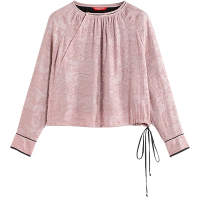 EXCEPTION例外桑蚕丝亚麻混纺提花工艺抽绳设计新中式衬衫上衣女