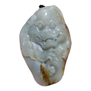 和田玉籽料貔貅兽首手把件兽头把玩件手工玉雕带证书收藏送礼礼品