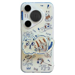 拓岚 适用华为mate70pro+新款手机壳双层趣味卡通可爱涂鸦猫咪摇摇乐支架mate60pro挂绳pura700pro硅胶网红女
