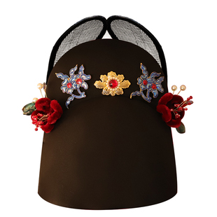 中式国风新郎官翼善冠帽子花朵古装点缀唐风饰品礼帽明制配饰